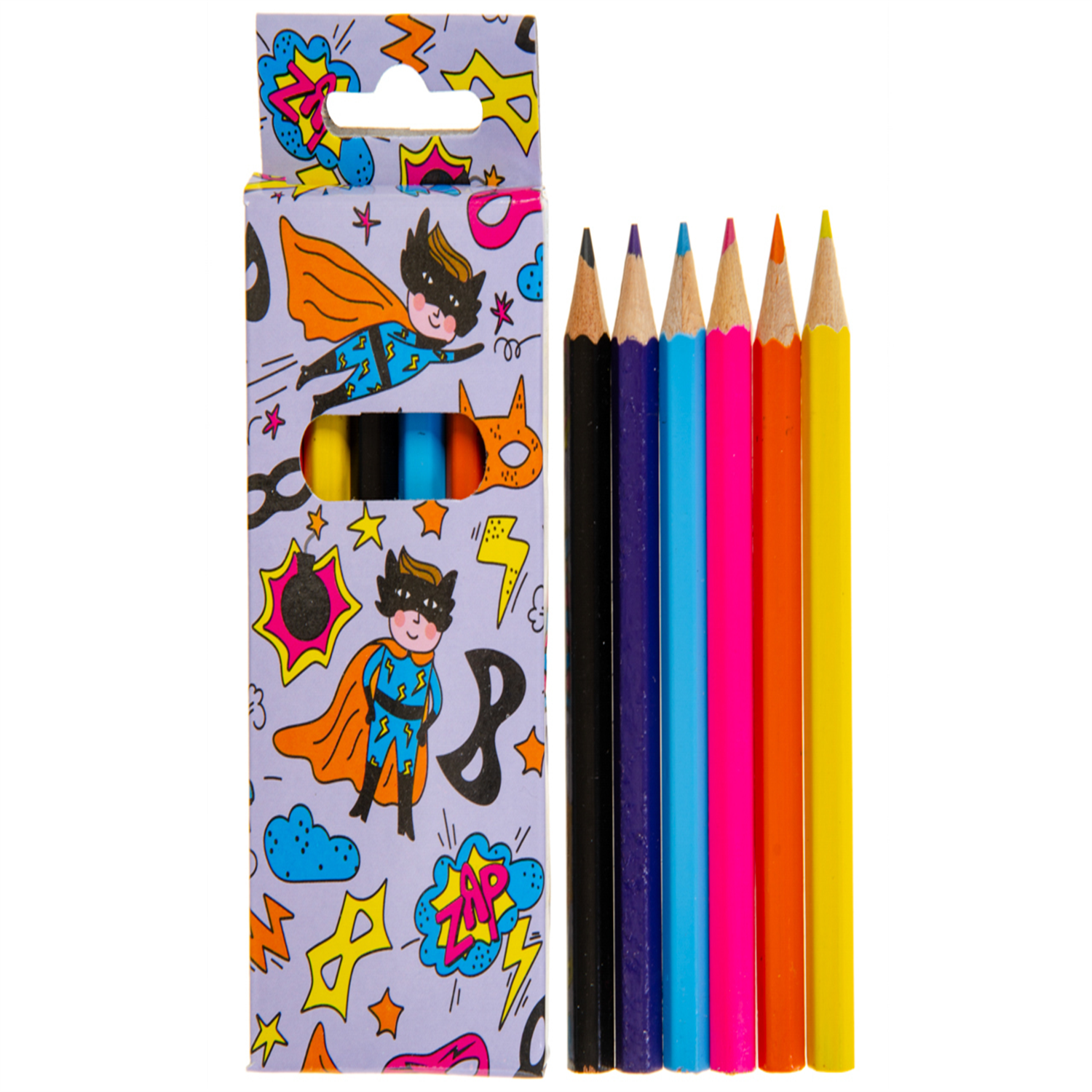  - 12 Pack Of 6 Pieces Superhero Colored Pencils 9Cm- Theme Party Bag Filller Gifts - Image 3