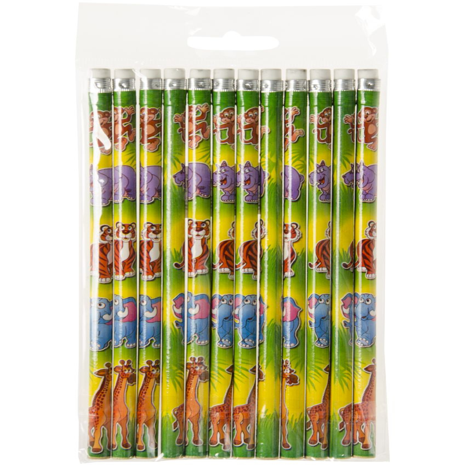  - Pack Of 12 Wild Animals Design Pencils With Eraser- Theme Party Bag Filller Gifts - Image 3