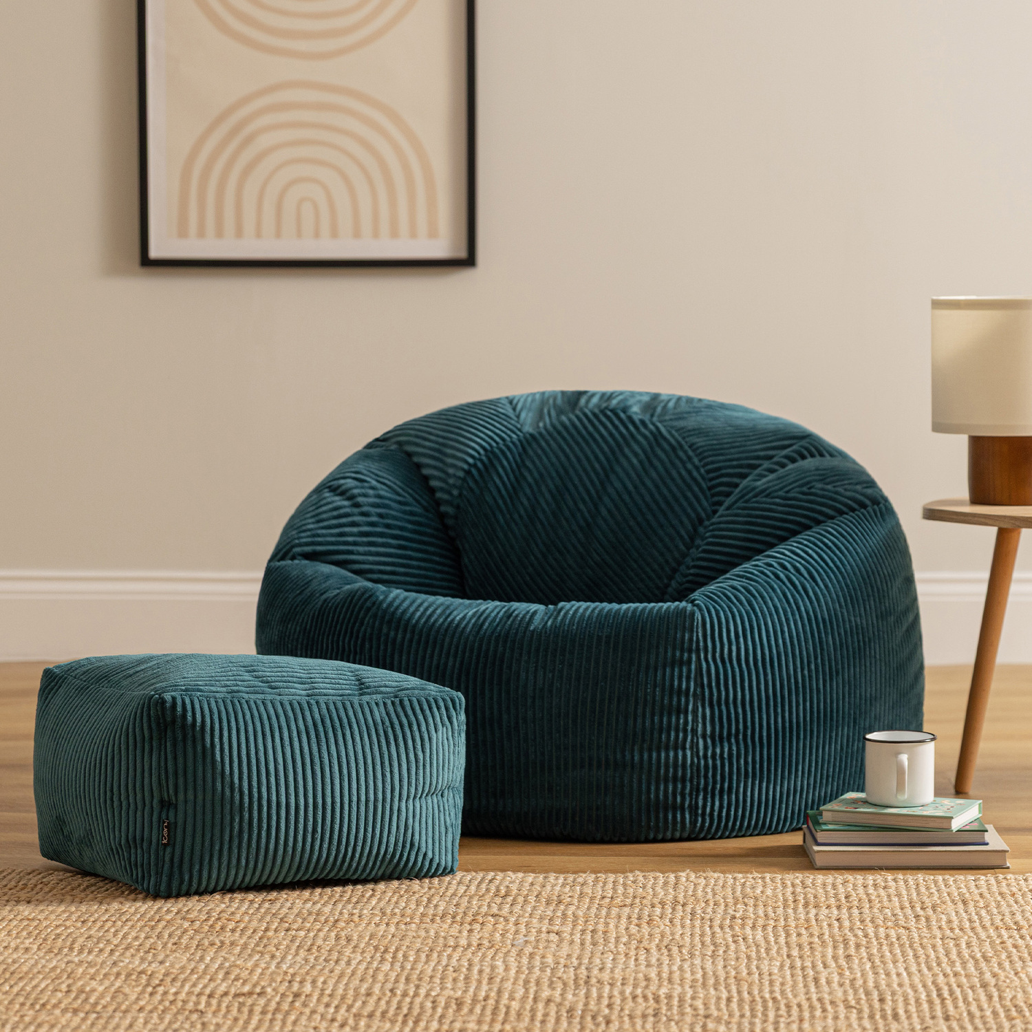 Icon Kingston Corduroy Classic Bean Bag And Footstool, Teal