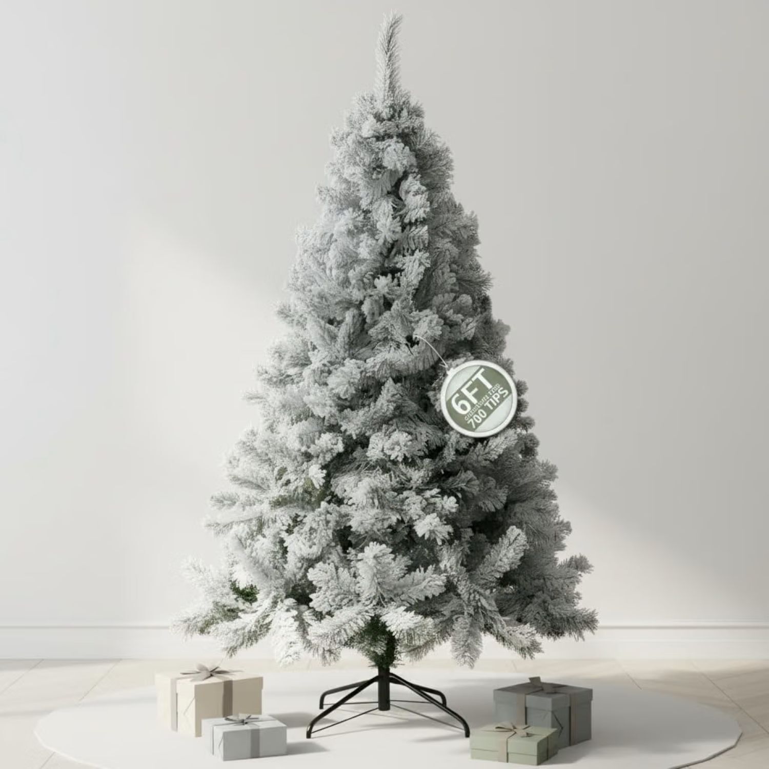 Pelle & Sol 6ft Snow Tipped, Flocked Christmas Tree with 700 Snowy Tips - Artificial Xmas Decorations - Easy Assembly w/Metal Stand, Natural Look Frosted Christmas Tree - Image 2