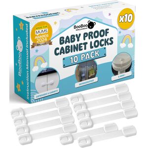 BooBoo Baby 10 Pack Child Locks for Cupboards, Child Proof Cabinet Locks, Drawer Locks Baby Proofing