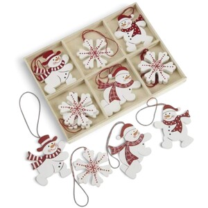 Wooden Snowmen and Snowflake Christmas Decorations