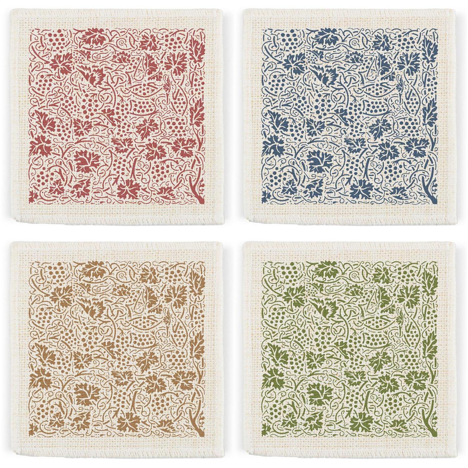 Purely Home Oak Leaves & Berries Fabric Coasters - Multicolour Table Decor Gift, Set Of 4 - Multi