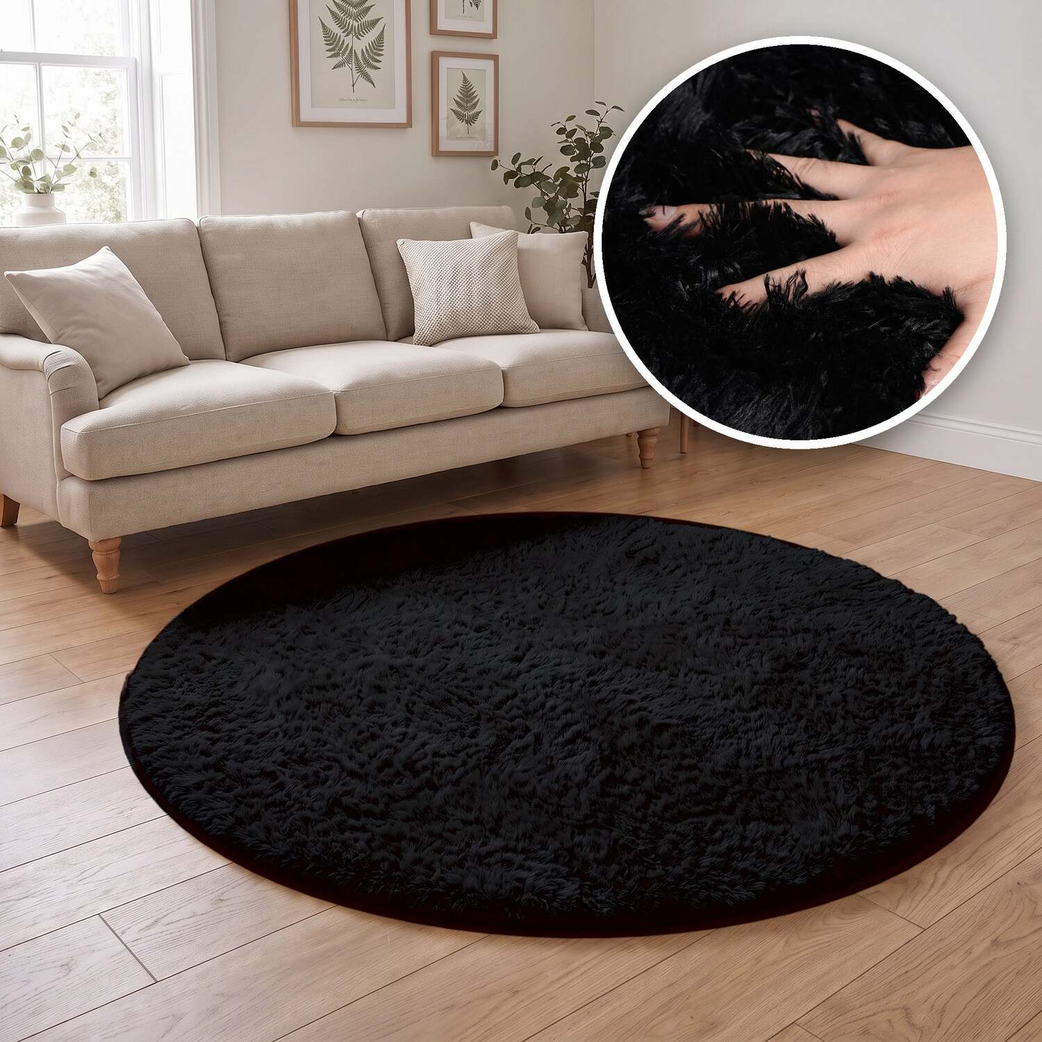 The Rugs Lush Shaggy Black Rug - Black / 0.13Kg / 80Cm