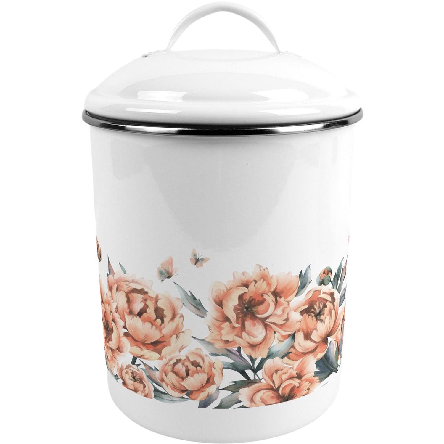 B&Q -  Peach Peonies Large Kitchen Storage Tin - Image 3