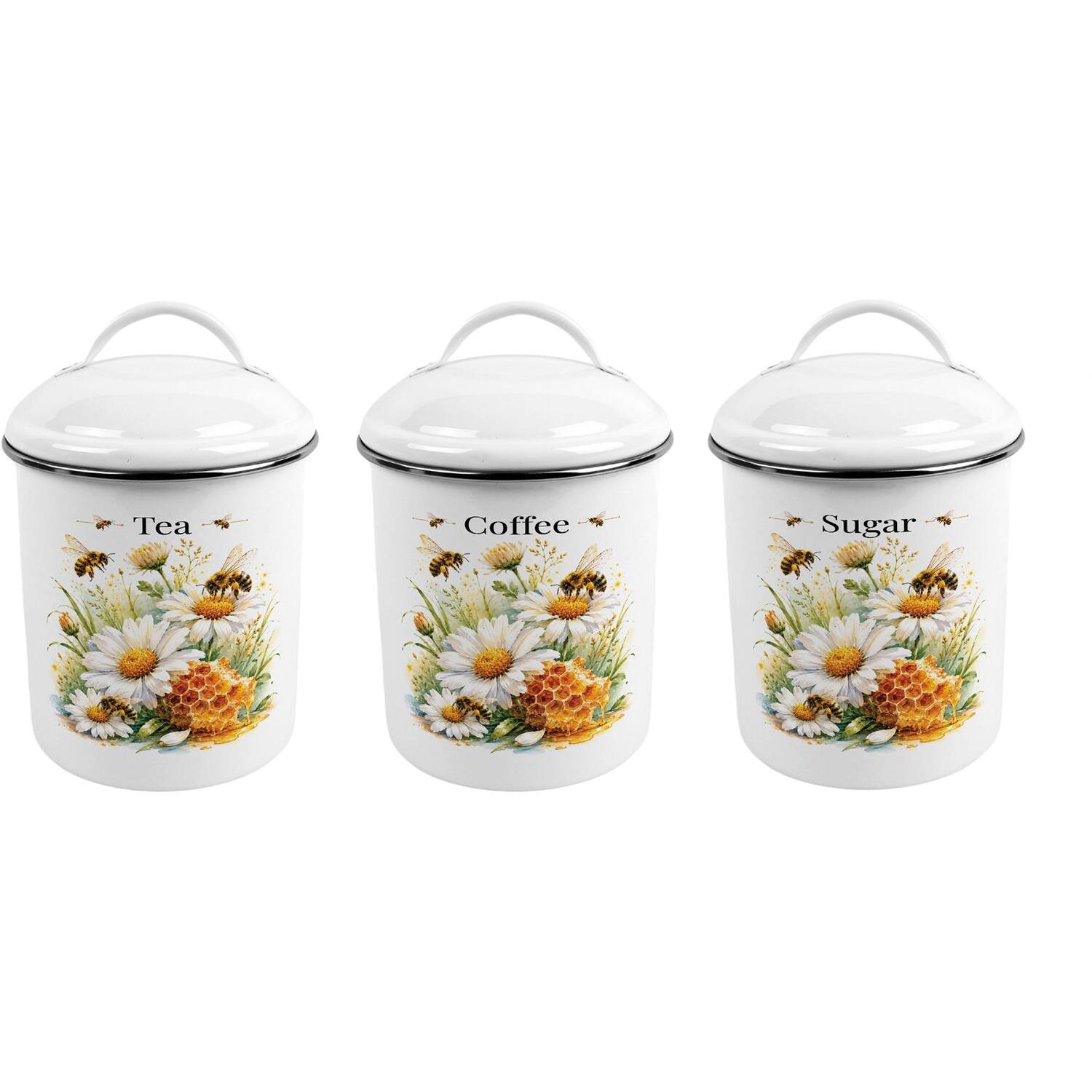 B&Q - Daisy Bees Canister SetTeaCoffee & SugarMetal Kitchen Storage Containers - Image 2