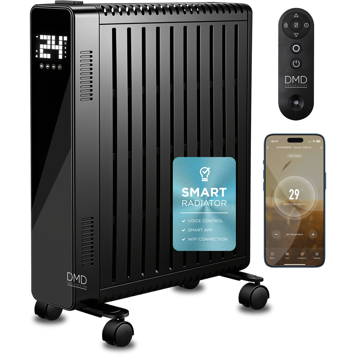 Dmd Collective 2500W Smart Wifi Electric Radiator Heater With Remote & Timer