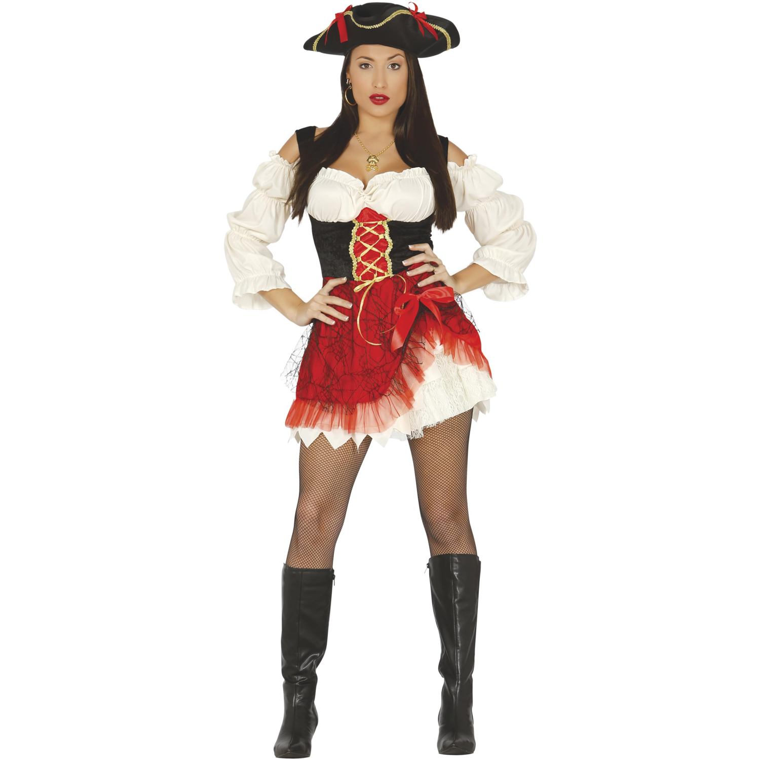 Fiestas Guirca Adult Pirate Fancy Dress Halloween Costume, Red