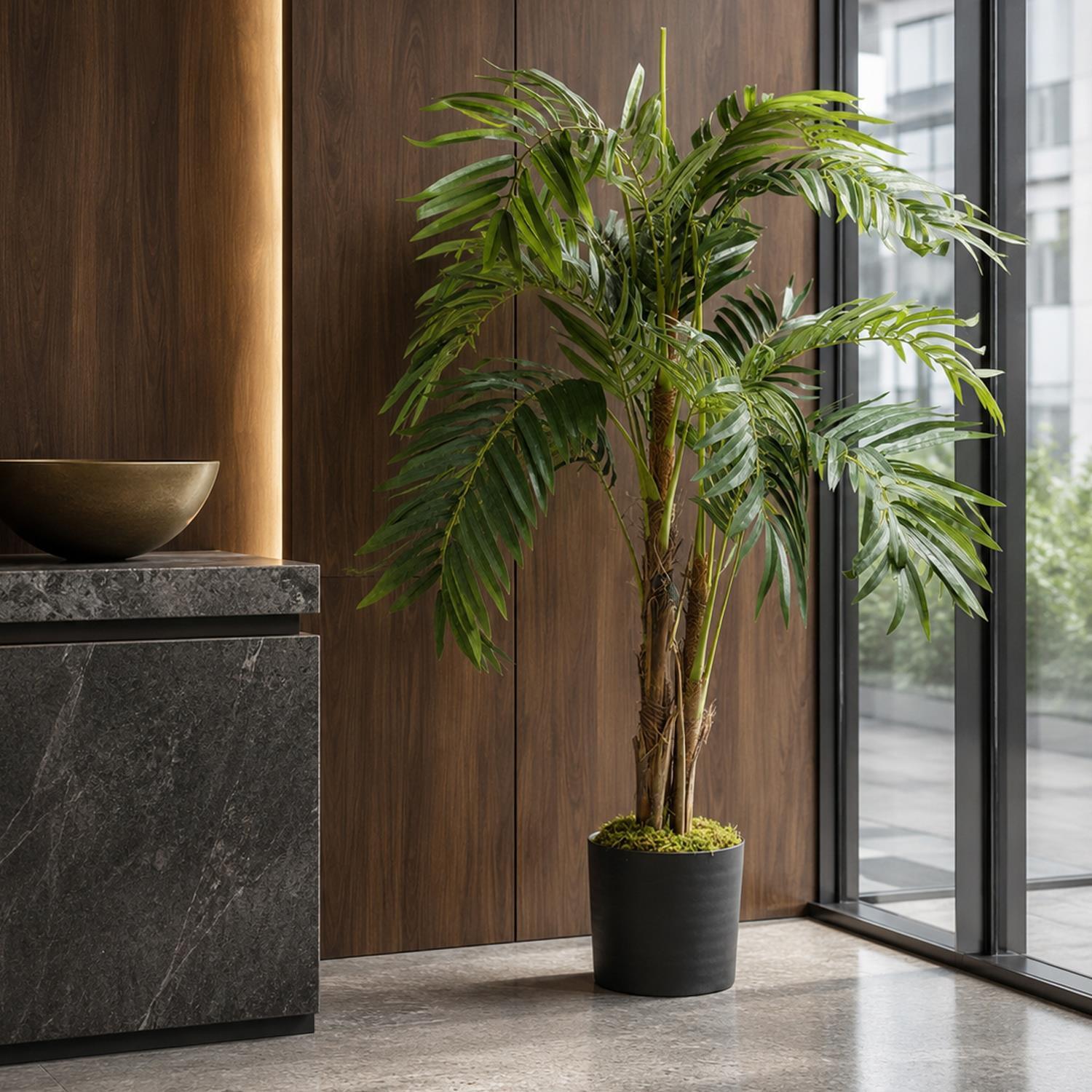 Leaf Large Artificial Palm Tree, Mixed Materials, Green, 120cm - Image 4