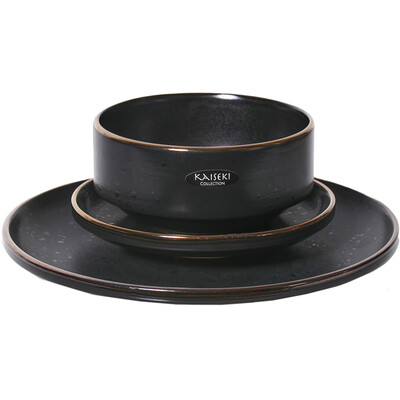 12 Piece Kaiseki Black Speckle Dinner Set
