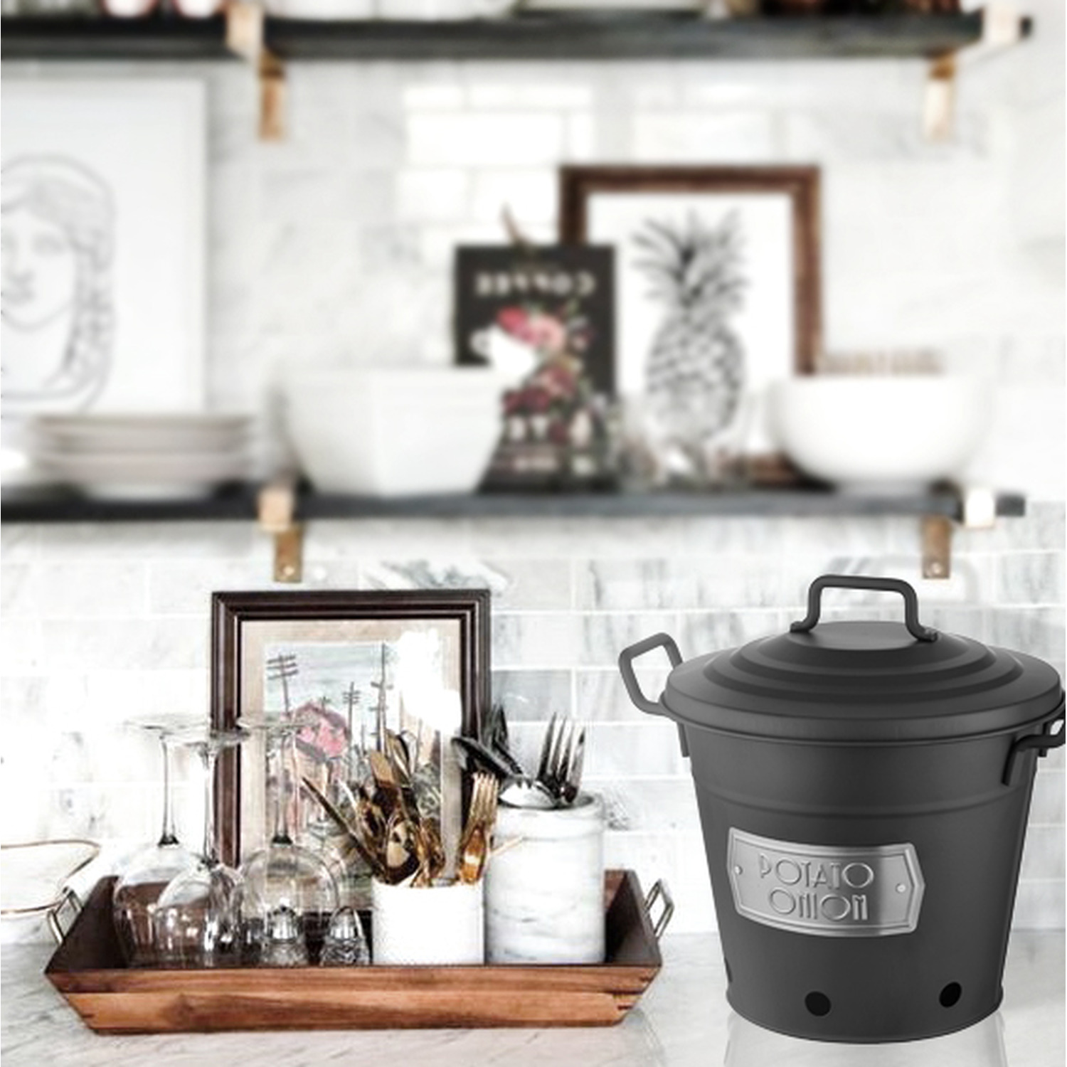 The Mia Potato and Onion Box - Black