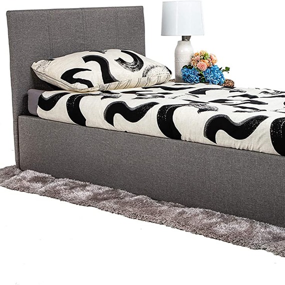 3ft Single Grey Fabric Ottoman Storage with High Headboard
