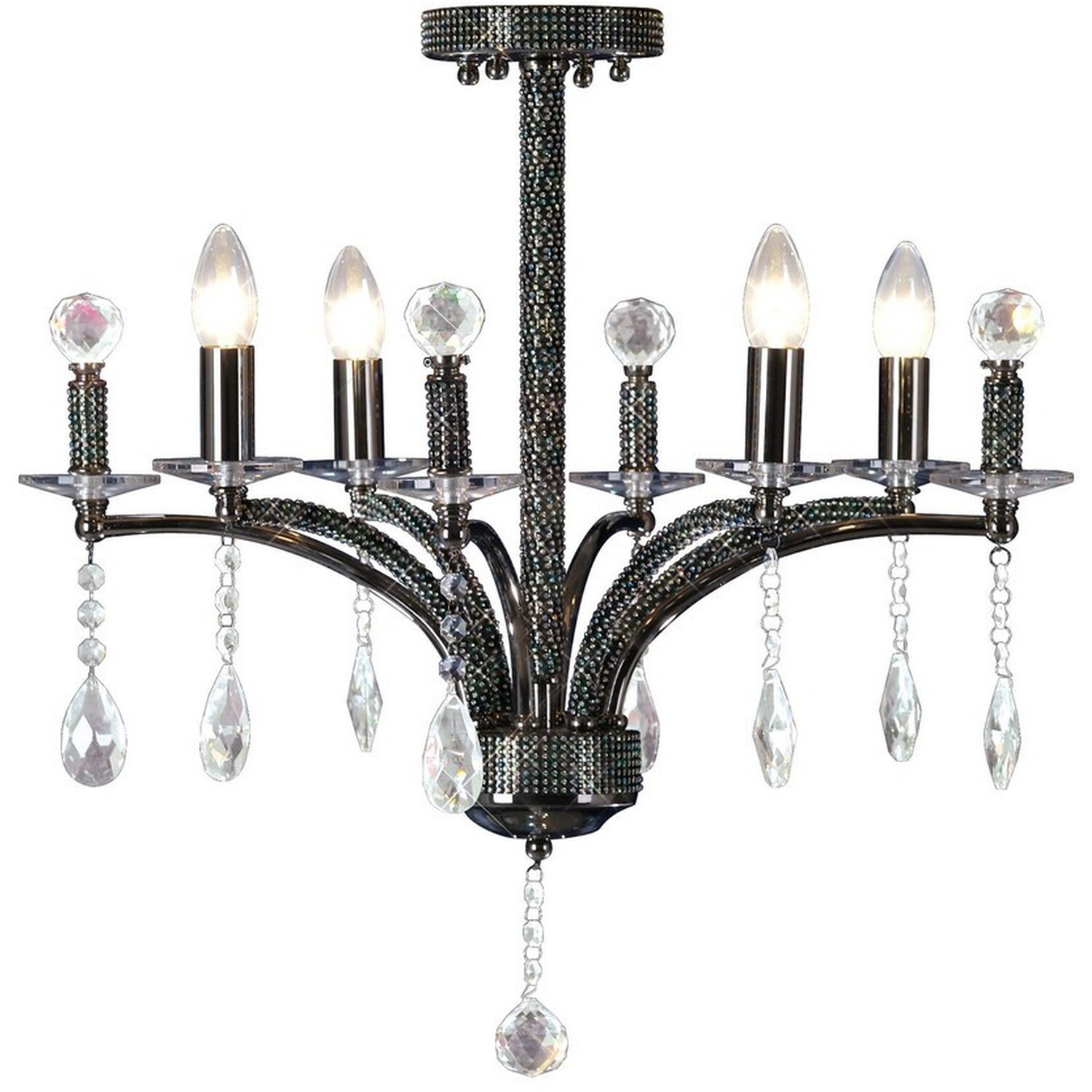 Fiore Semi Flush Ceiling Pendant 4 Light Black Chrome, Crystal - Black Chrome
