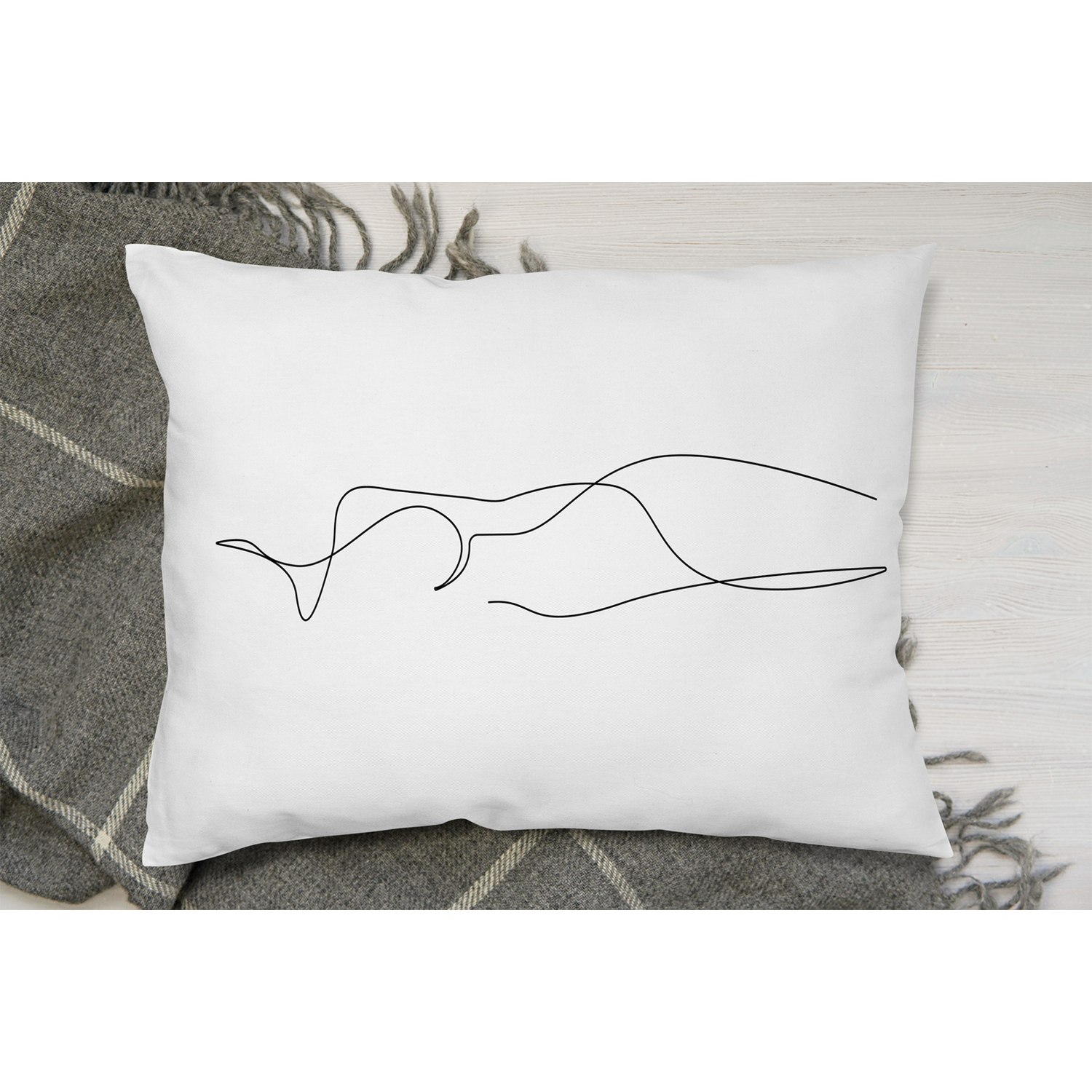 Line Art Drawing Of Woman Cushion - White