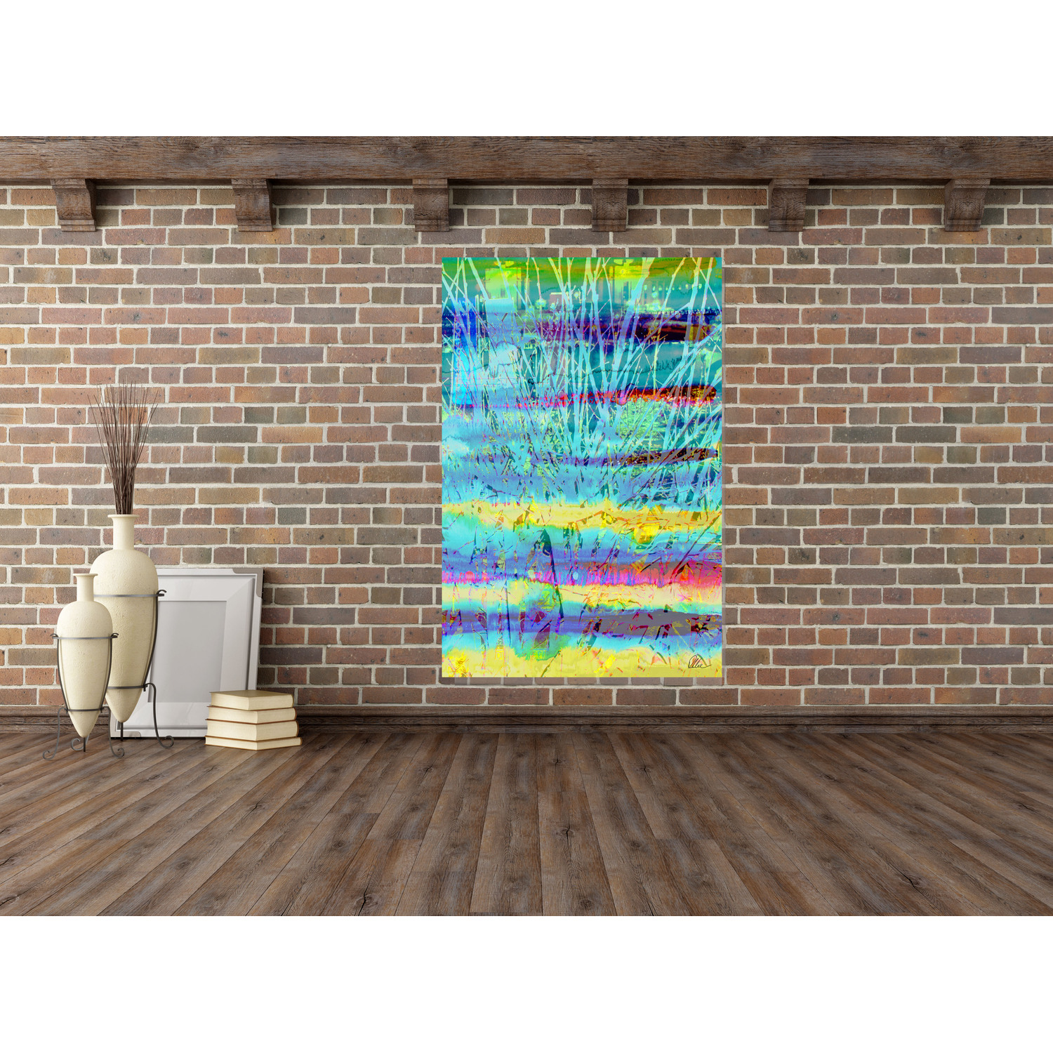 French Branches Graphic Art Wrapped on Canvas - Blue / 152cm