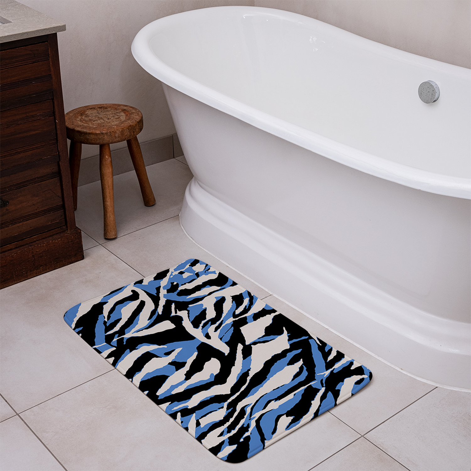 Abstract Zebra Skin Bathmat - Blue