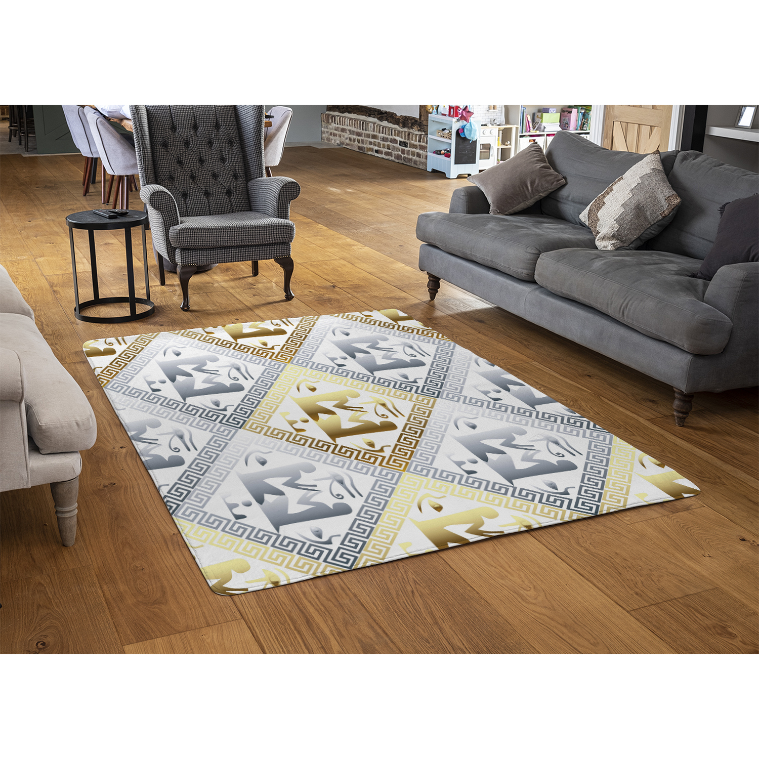 Egyptian Hieroglyphs In Gold  Silver Rug - Gold / 150cm thumbnail