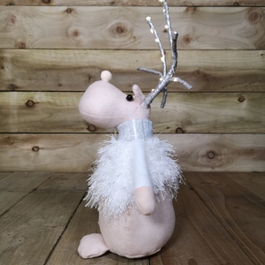 Pink Large Battery Operated Plush White Christmas Reindeer with LED Lit Antlers shot 2548152