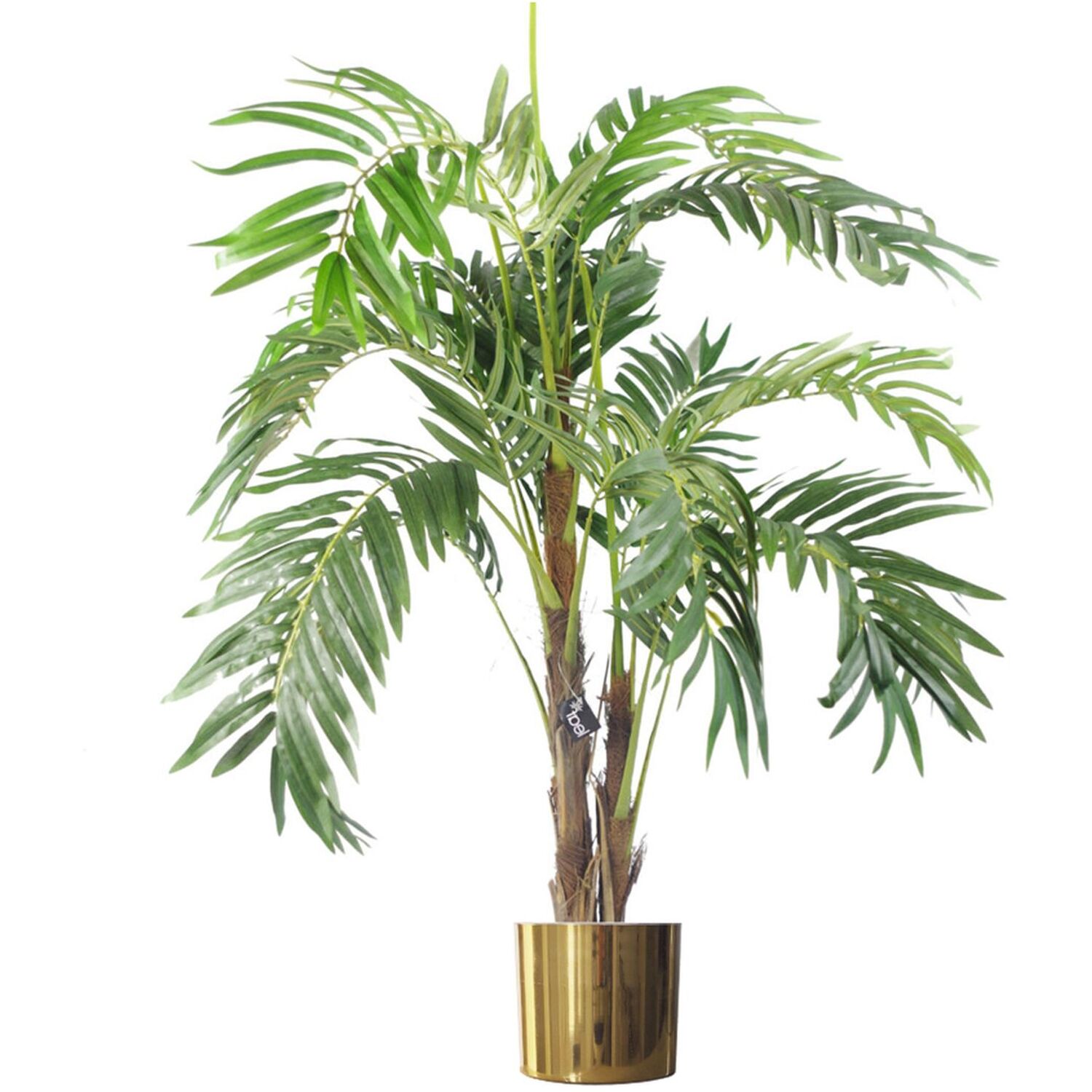 Realistic Artificial palm tree pot Gold Metal Planter - Green