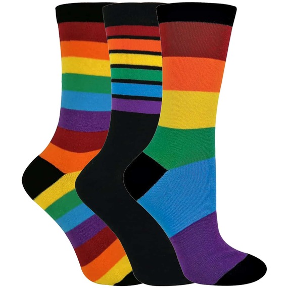 3 Pairs Bright Striped Patterned Colourful Rainbow Socks