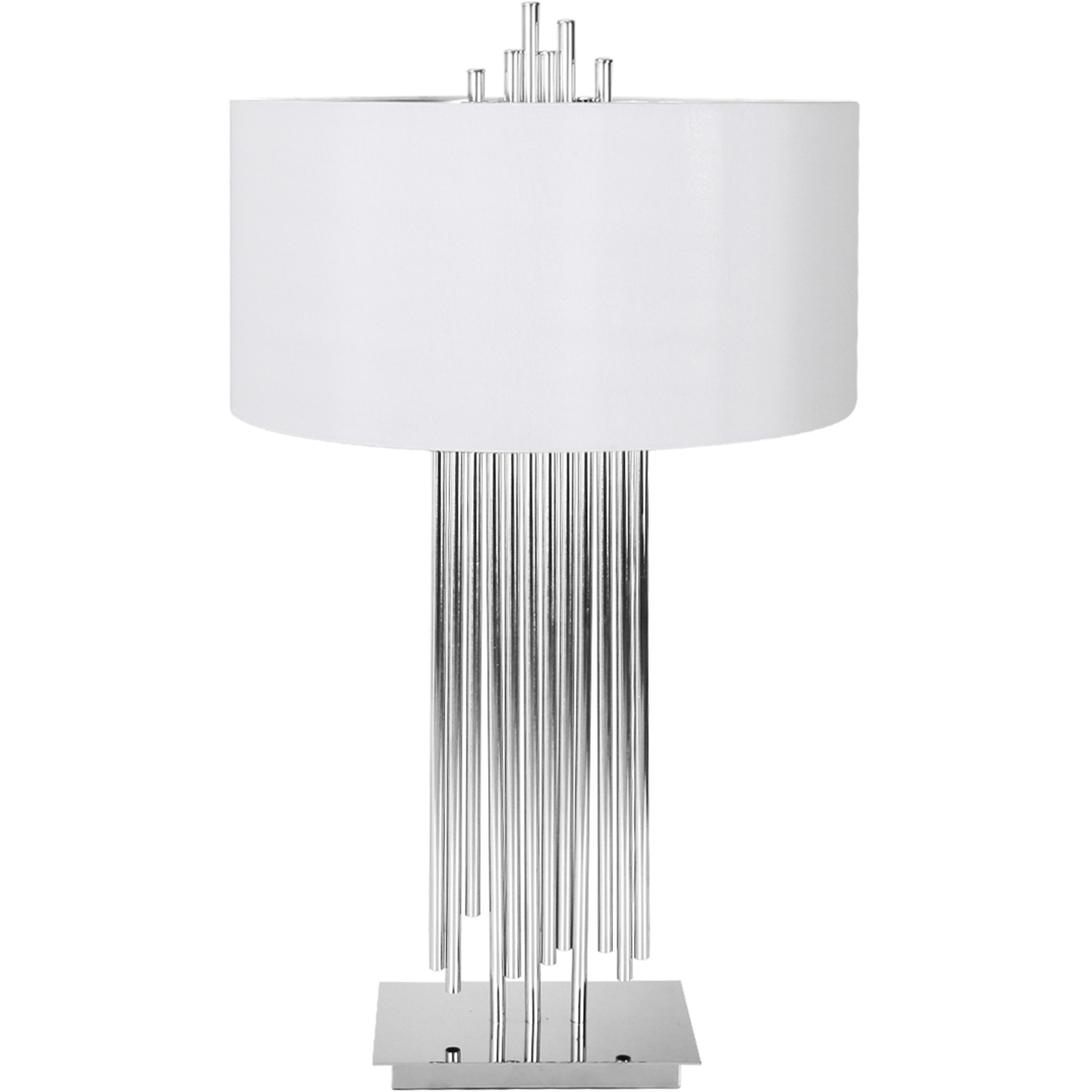 Vanity Living - 77cm Metal Silver Table Lamp With White Silk Shade - White And Silver thumbnail