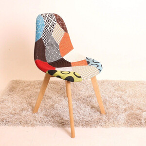 Single Multicolored Patchwork Dining Chair Fabric Upholstered Dining Room