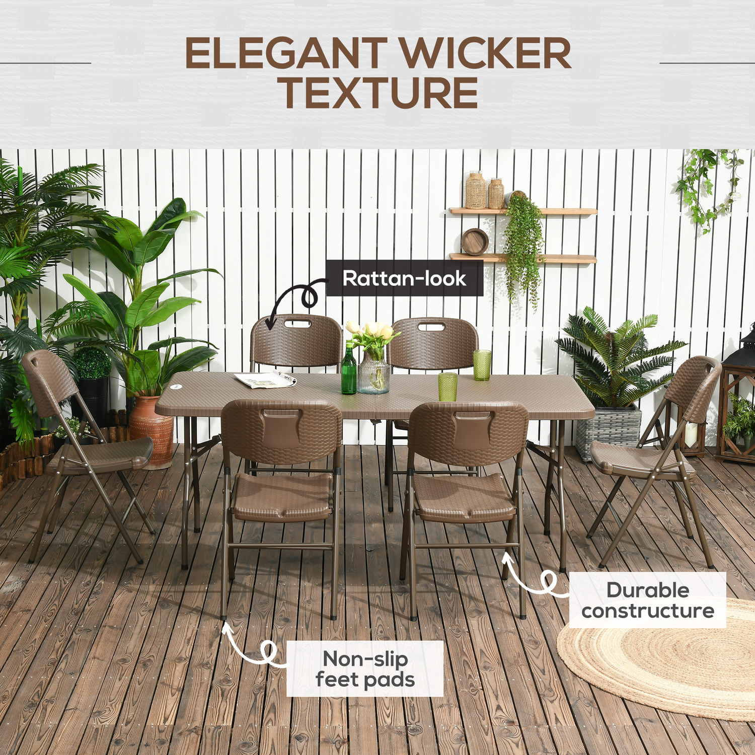 Outsunny Foldable Hdpe Molding Design Resin Rattan Dining Set - Brown