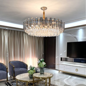 Smoky and Clear Crystal Gold Metal Postmodern Chandelier