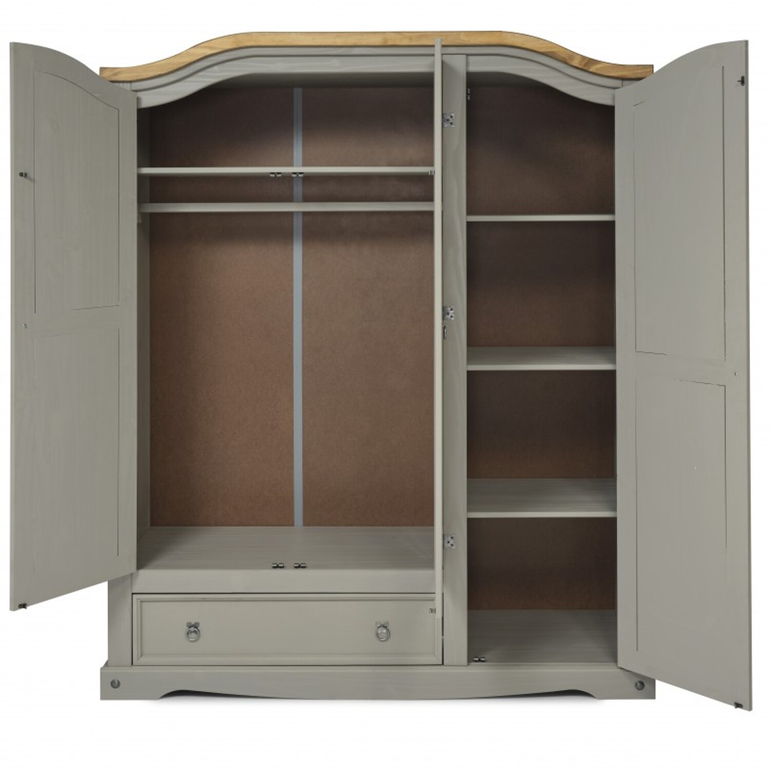 Corona Grey Wax 3 Door 1 Drawer Wardrobe - Distressed Grey Wax