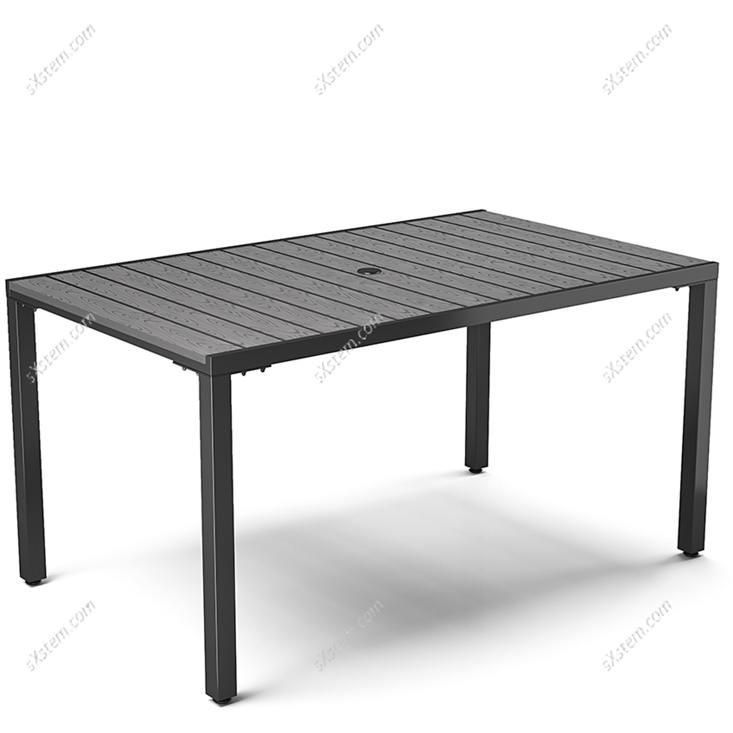Wood Effect Garden Dining Table With Parasol Hole And Hole Cover - Grey