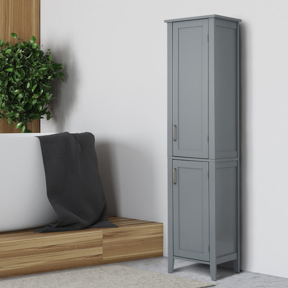 Bathroom Wooden Tall Column Cabinet with 2 Doors, Bathroom Storage