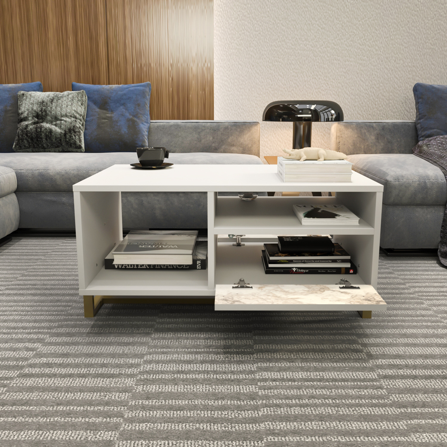 Utopia Coffee Table - White Marble Effect And Gold