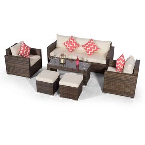 Giardino Sydney Rattan 5 Seater Sofa Set with Coffee Table and 2 Stools