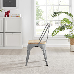 Grey Colton Stackable Tolix Style Industrial Metal Kitchen Dining Chair Wood Seat shot 4116981
