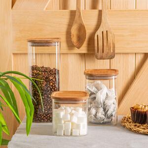 3 Piece Square Glass Storage Jars Set with Wooden Lids