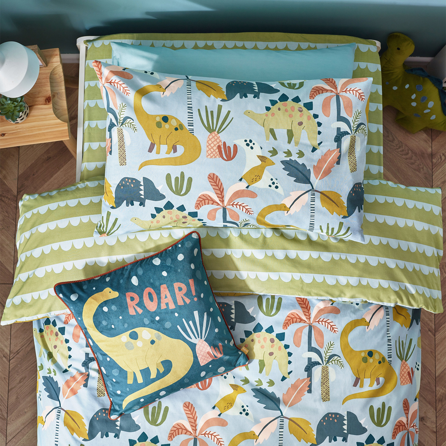Little Dinos Scandi Duvet Cover Set - Blue Green Single