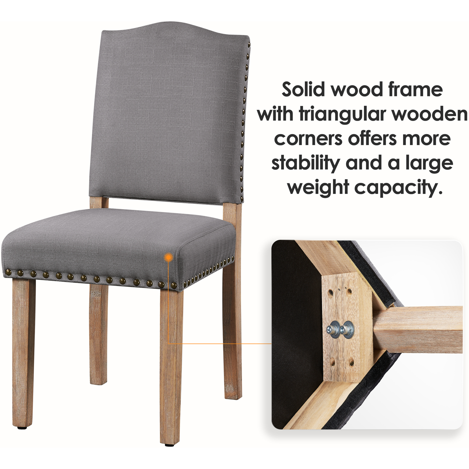 Set Of 2 Fabric Upholstered Dining Chair - Dark Grey