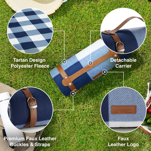 Navy / 180cm Picnic Blanket with Faux Leather Carry Handle shot 5183477
