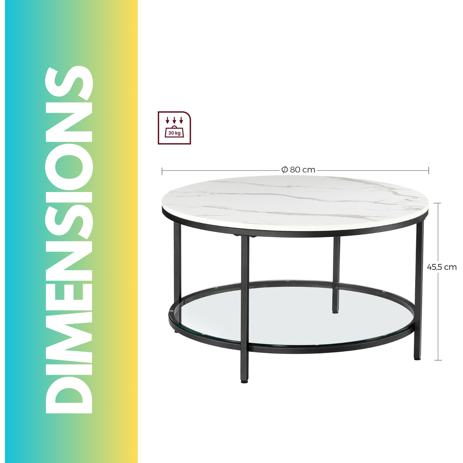 2 Tier Round Faux Marble Coffee Table Living Room Furniture - White