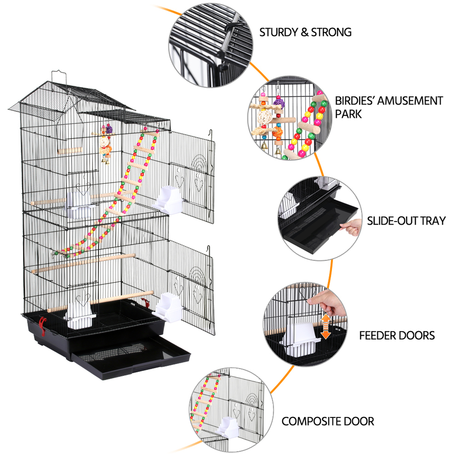 Metal Large Roof Top Bird Cage with Swing