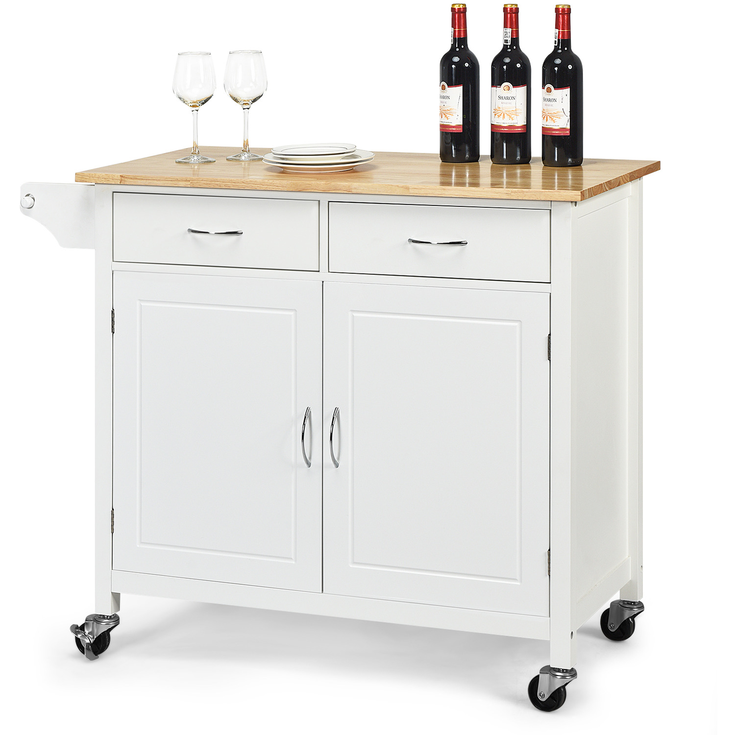 Rolling Kitchen Island Kitchen Cart - White