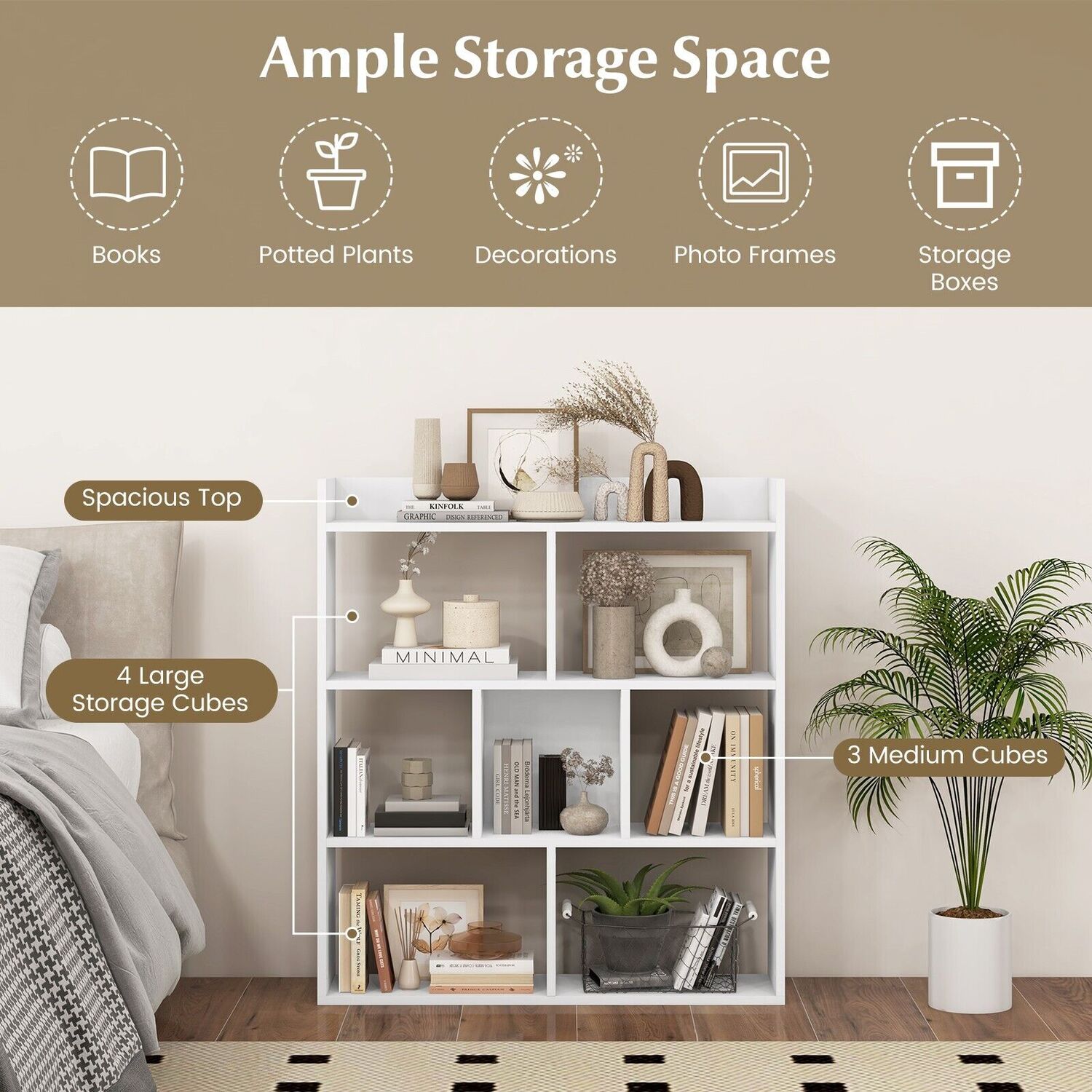7-cube Bookcase Storage Rack - White