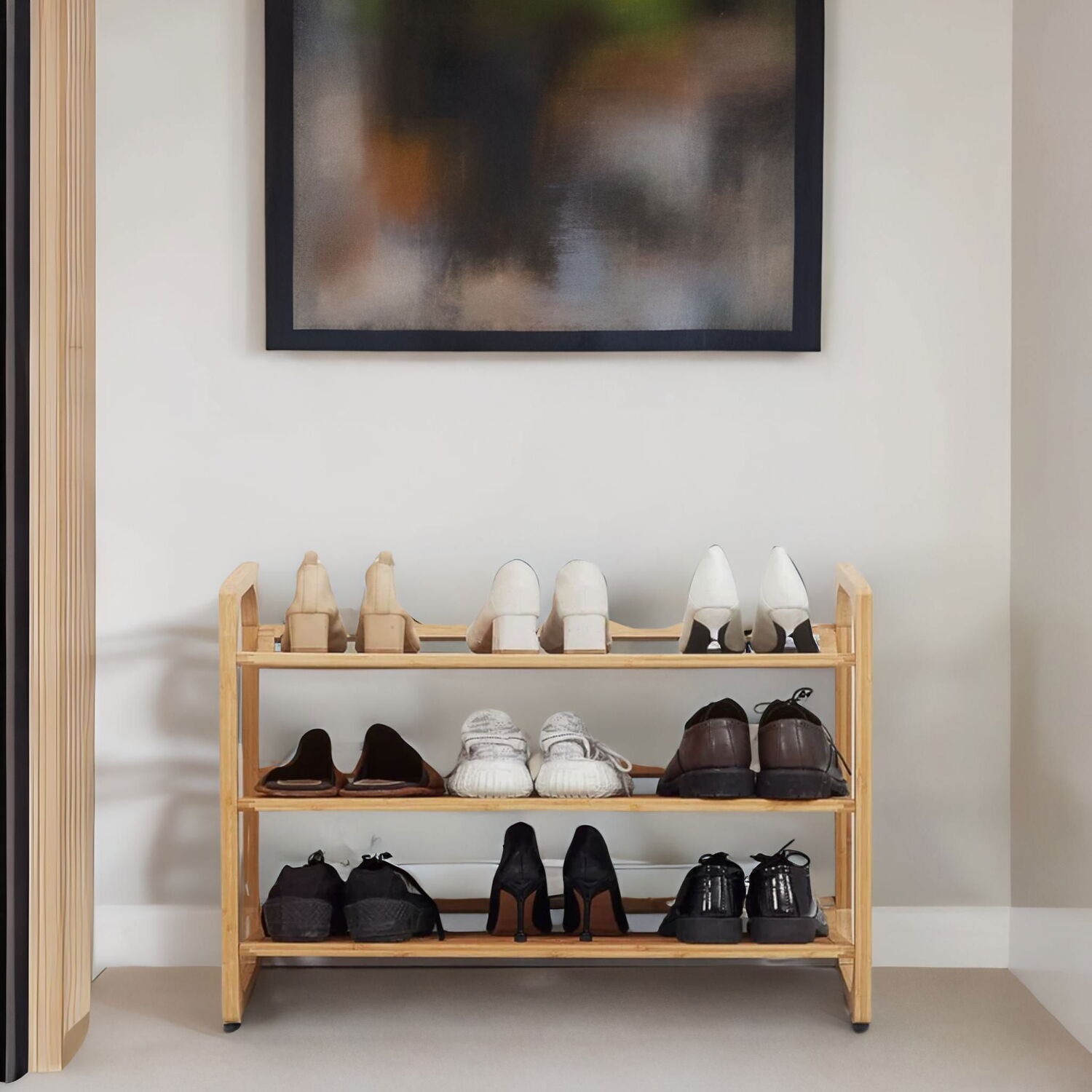 3-tier Bamboo Shoe Rack With Sloped Shelves - Natural Brown