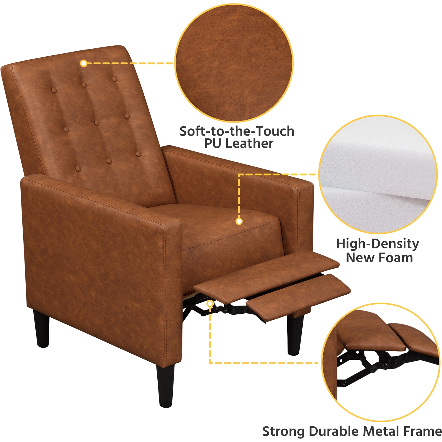 Tufted Upholstered Recliner Sofa Chair - Brown