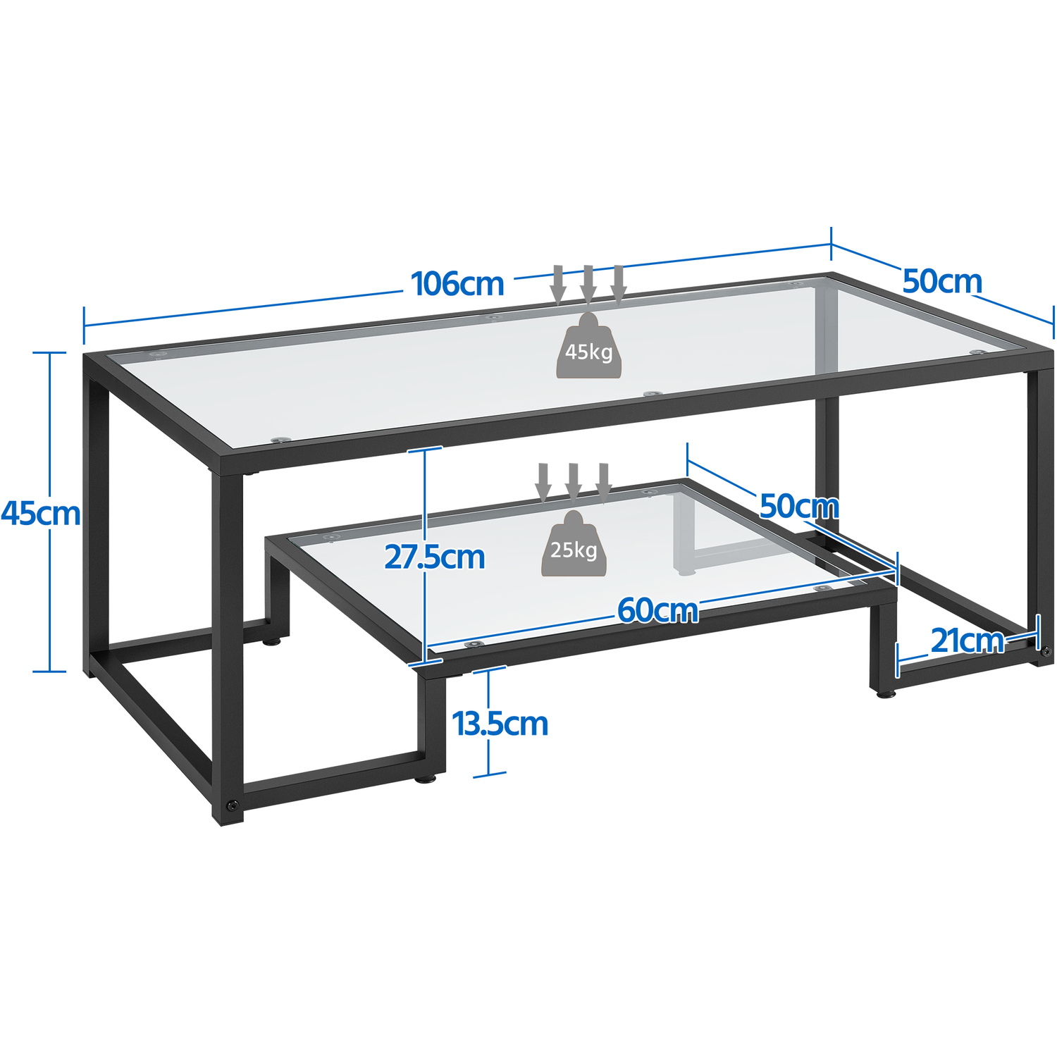 Yaheetech Tempered Glass Coffee Table - Black