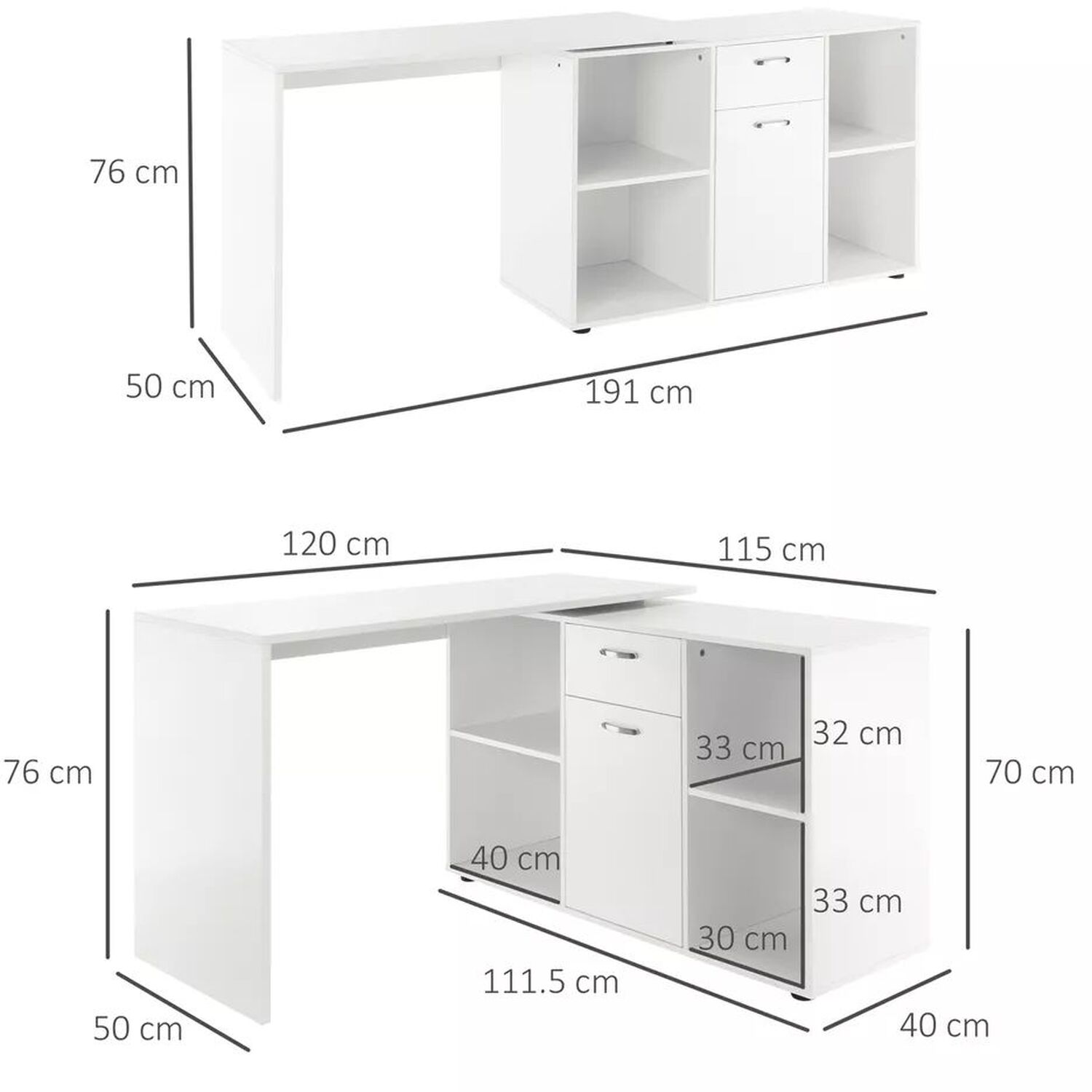Wooden Storage Home Office Desk - White
