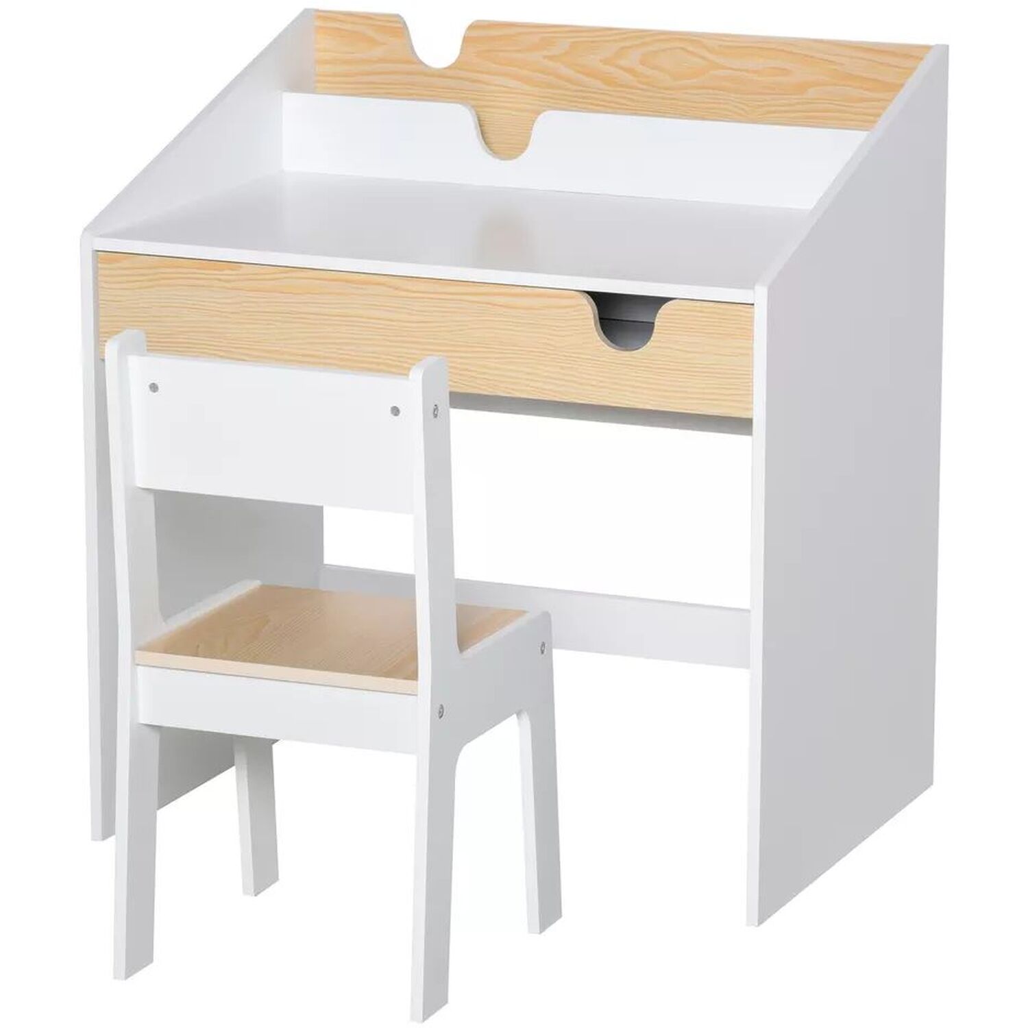 Table And Chair Kids Desk - Natural And White