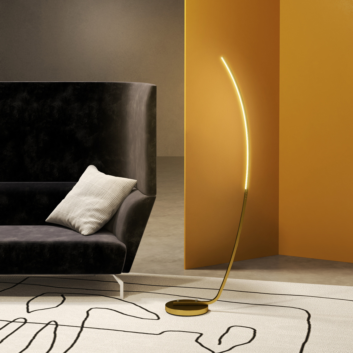HOMCOM Modern LED Floor Lamp with Adjustable Brightness - Gold Tone