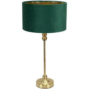 Maggie Gold Candlestick Table Lamp with Green Velvet with Gold Inner Shade