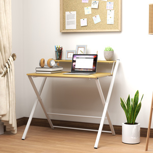 HOMCOM Folding Desk Study Table with 2 Tier Shelf for Home Office